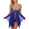 thumbnail image 4 of Frontwalk Women Chemise Floral Lingerie Deep V Neck Nightwear Ladies Teddy Sleepwear Lace Babydoll Blue XXL, 4 of 4