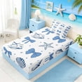 thumbnail image 5 of Manfei White Blue Seashell Starfish Bow Twin Sheet Sets for Kids Girls, Sea Animal Bedding 3-Piece, 1 Flat Sheet, 1 Fitted Sheet and 1 Pillowcase, 5 of 6