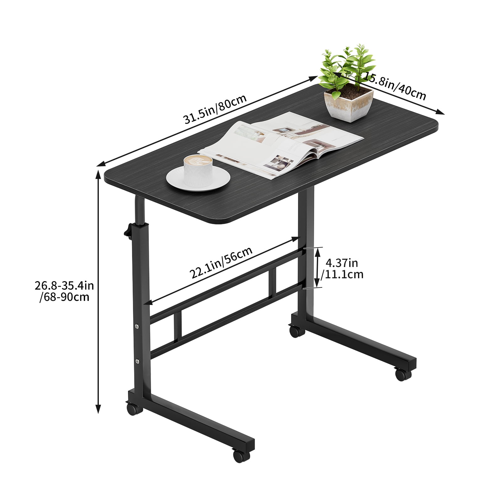 KAAYEE 27"-39"Height Adjustable Rolling Sewing Table Computer Desk for Sofa,Bedroom,Black