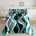 thumbnail image 2 of Manfei Cyan Gray White Black Queen Comforter Set, Contemporary Geometry Bedding Sets, Aesthetic Lines Stripes Bedding Comforter Set, Super Cozy Room Decor, Reversible 3 Pieces, 2 of 8