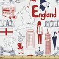 thumbnail image 1 of London Fabric by the Yard Upholstery, Sketch Art Country British Cultural Composition in Doodle Style, Decorative Fabric for DIY and Home Accents, 5 Yards, Vermilion Dark Blue by Ambesonne, 1 of 4