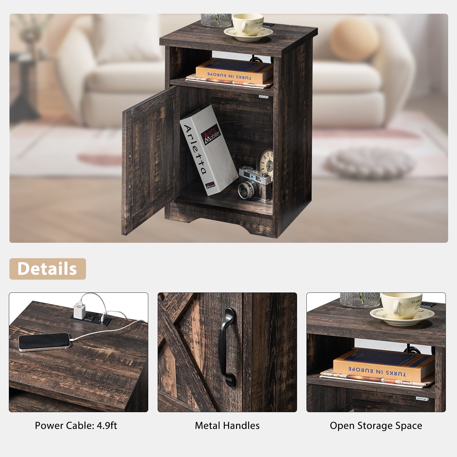 LUXOAK 3-Piece Farmhouse Table Set, Coffee Table & Two End Tables, Dark Oak