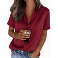 thumbnail image 4 of PRETTYGARDEN Womens Summer Button Down Shirts Short Sleeve Work Tops Dressy Satin Blouses Spring Business Casual Outfits, 4 of 8