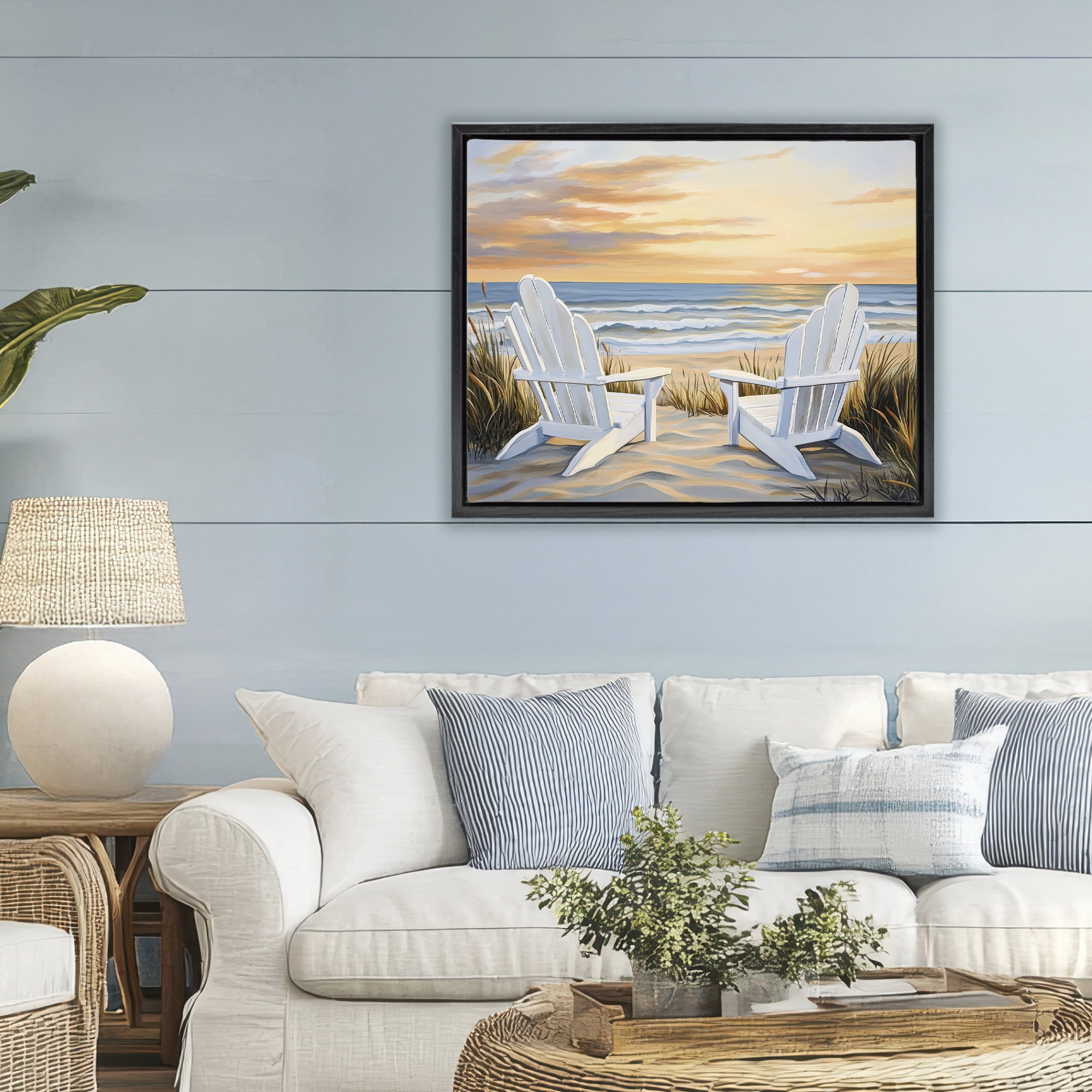 Stupell Industries Wave Watching Spot at Sunset Black Framed Floater Canvas Wall Art, design by Petal Prints Design