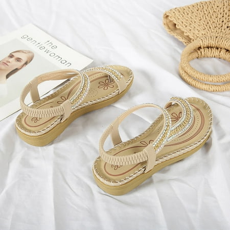 

Sunvit Flat Sandals for Women- Boho Casual Plus Open Toe Summer Slide Sandals #398 Khaki