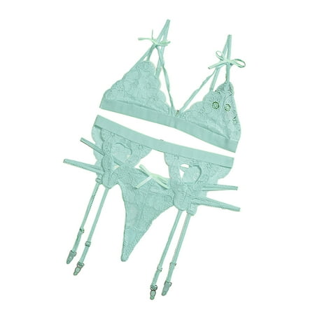 

3Pcs Women Floral Lace Underwear Set Belt Panty Bra Sexy Garter