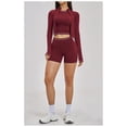 thumbnail image 4 of PISONIC Womens Workout Sets Color Block Long Sleeve Jacket with Tank Top and High Waisted Shorts Gym Athletic Sets, 4 of 7