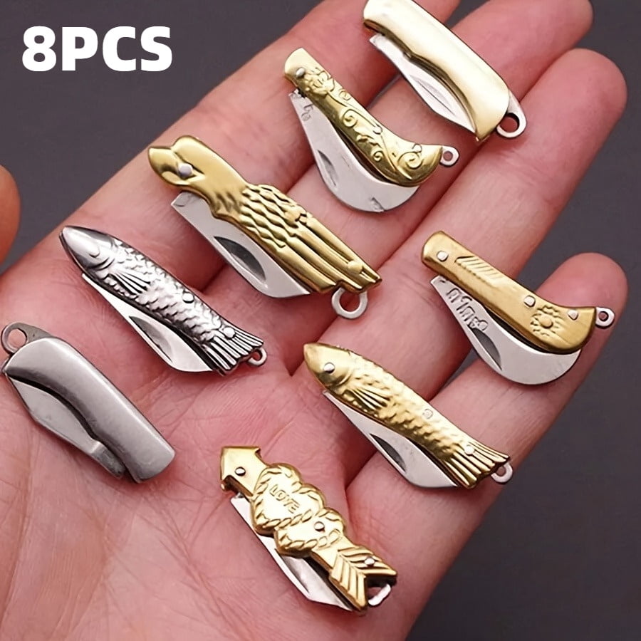 8 Pcs Mini Folding Pocket Knife,Stainless Steel Utility Knife with Key Ring,Portable Lightweight Cutting Tool for Package Envelope Box Plastic Wrap Daily Use Men Adults Father's Day Gifts