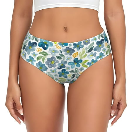 Sikiie Floral In Blue Women s High Waisted Cotton Underwear Soft Breathable Panties Stretch Briefs Seamless Ladies Panties-Small