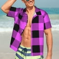 thumbnail image 5 of Lsque Purple Black Buffalo Plaid pattern Hawaiian Shirt for Men, Unisex Summer Beach Casual Short Sleeve Button Down Shirts-3X-Large, 5 of 9