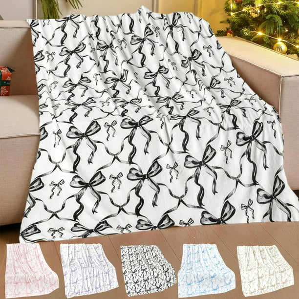 Manta de Navidad con lazo - manta suave y peluda para el sofá, manta de invierno lavable a máquina en dorado, azul, rosa, morado, negro