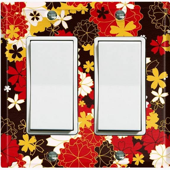 Metal Light Switch Plate Cover Japanese Flower Pattern Green Wallpaper FLW040