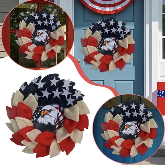 Win s Way Red White Blue Wreath Patriotic Front Door Wreath 8th of July Decor Memorial Day Independence Day Veterans Day Outdoor Porch Mantel Hanging Decor