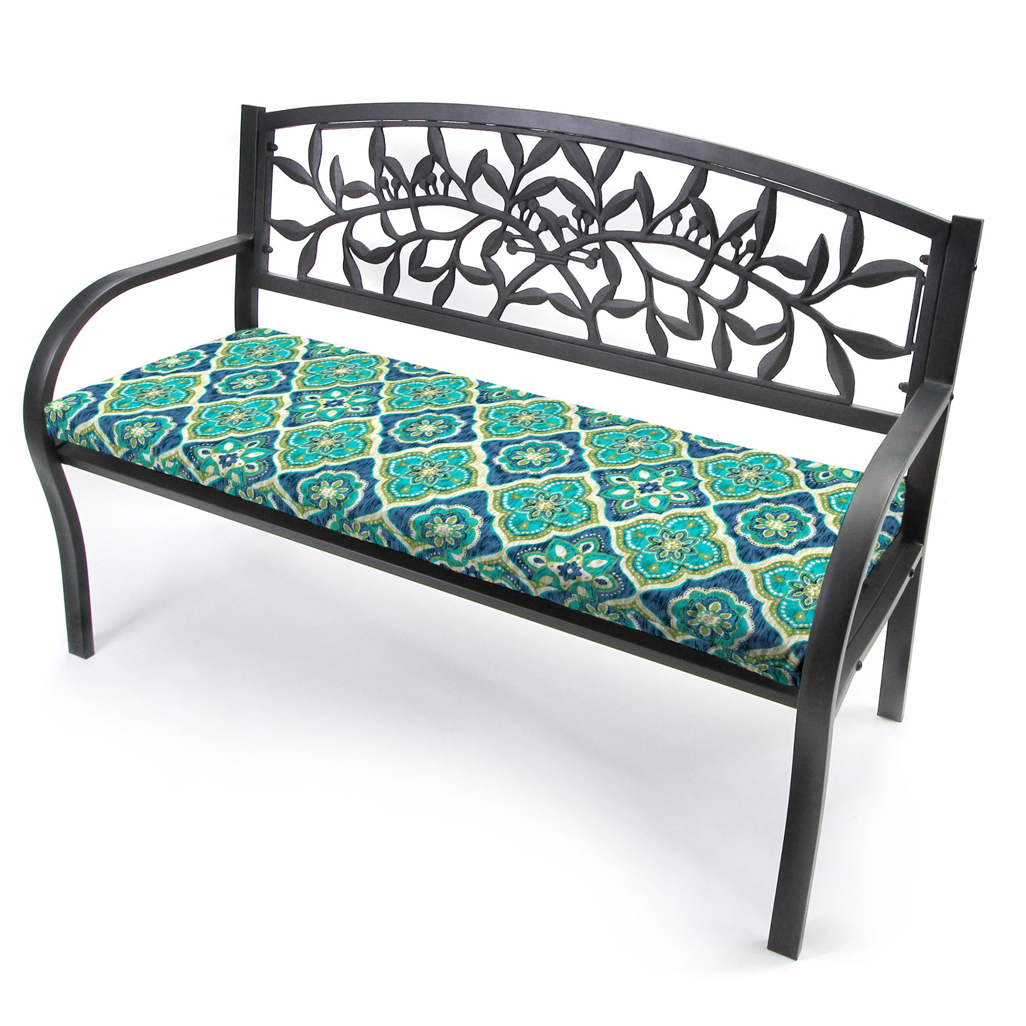 Jordan Manufacturing 48" x 18" Adonis Capri Teal Medallion Rectangular Outdoor Settee Swing Bench Cushion with Ties
