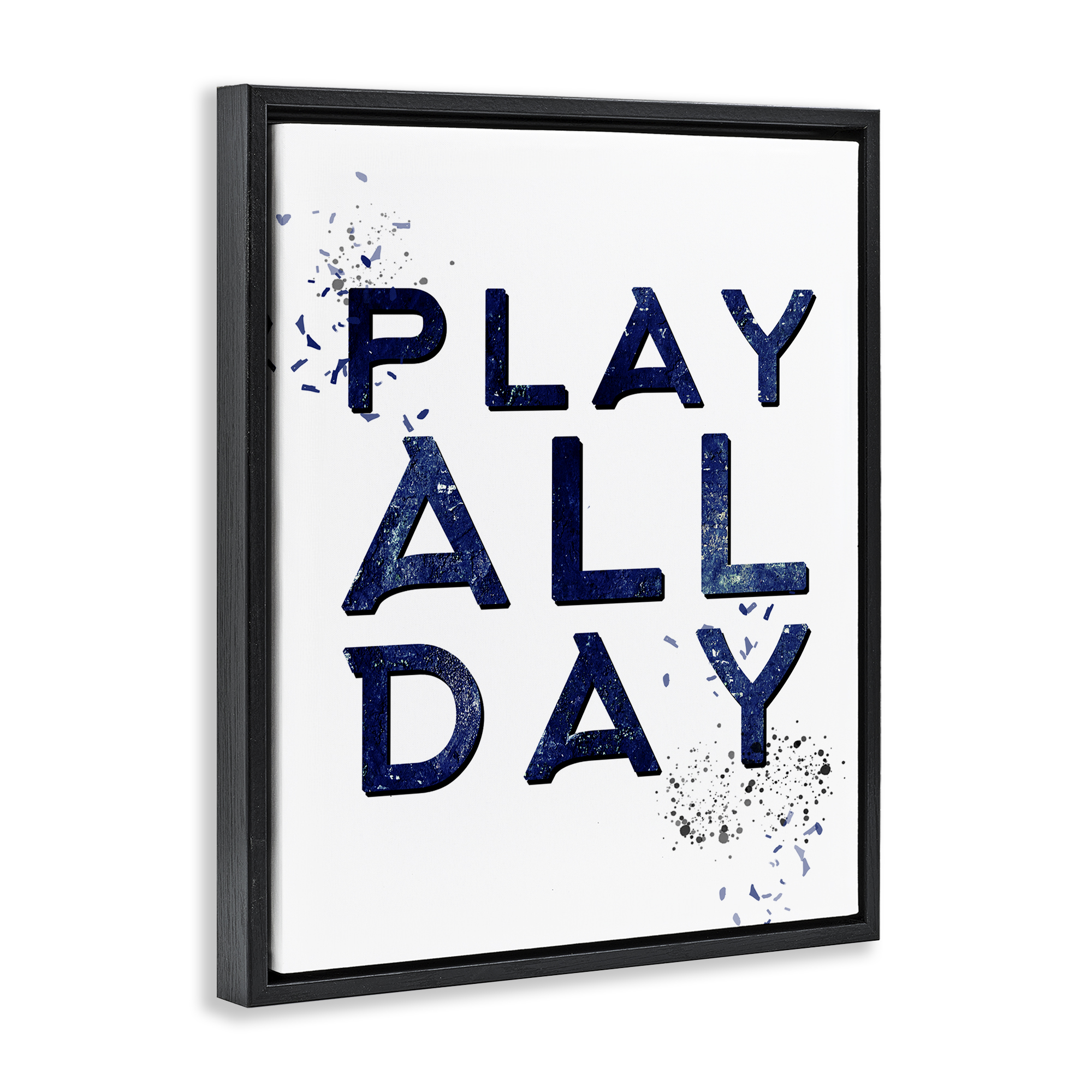 Stupell Industries Play All Day Gamer Entertainment Painting Black Floater Framed Canvas Art Print Wall Art, 25 x 31