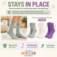 thumbnail image 4 of Girls High Low Textured Crew Socks, 3 Pack, Soft Breathable Every Day Socks, WHITE, M, 4 of 8
