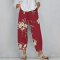 thumbnail image 2 of AJTQTH Women Summer Cropped Pants for Summer Stylish Floral and Leaf Print Vintage Thin Pants Elastic-Waisted Casual Lantern Pants Red XXXXXL, 2 of 5
