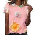 thumbnail image 3 of Liquidation Fatuov Blouses Grande Taille Col Rond pour Femmes Imprimé Floral T-Shirts Graphiques d'Été Manches Courtes T-Shirts Confortables Multicolores, 3 of 5