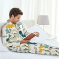 thumbnail image 2 of Mens Pajamas Set - Childish Dinosaur Comfy Long Sleeve Button Up Pajama Sets for Men 2 Piece, Soft Sleepwear Nightwear Pjs Lounge Sets for Men with Pockets, 2 of 5