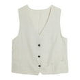 thumbnail image 4 of jjayotai Womens Cotton Linen Waistcoat, Casual Solid Vest Button Down V Neck Sleeveless Retro Cardigans Tops Beige XL, 4 of 4