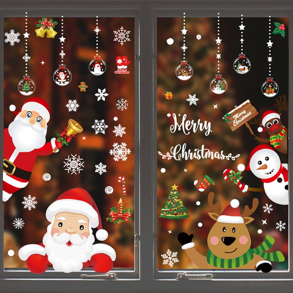 Window Gel Clings Christmas Window Stickers Adhesive Clings Snowman/Santa/Reinde 