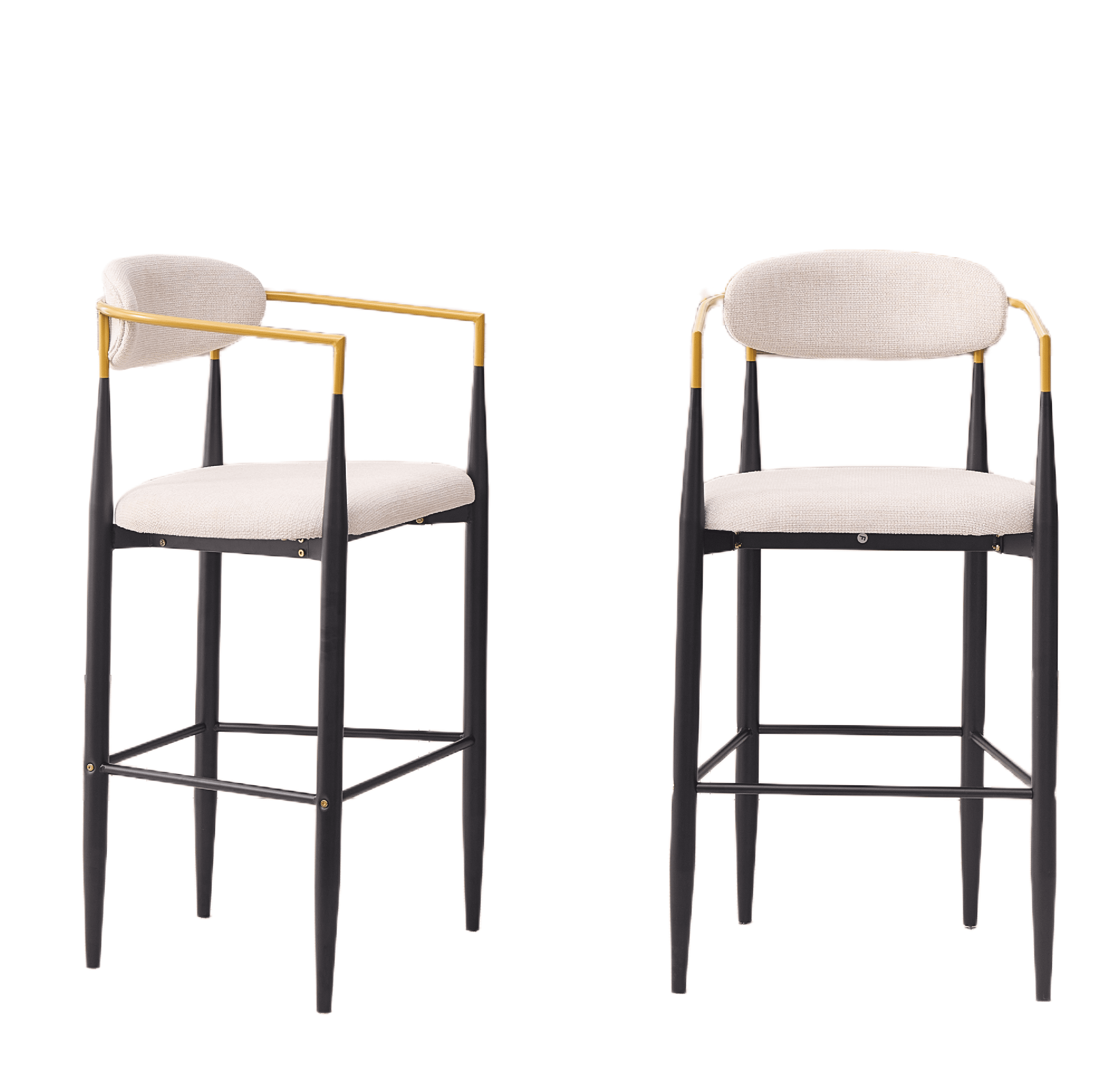 Mintazer 43" Counter Height Bar Stools Set of 2, Modern Upholstered Bar Chairs with Black Metal Frame & Gold Accents for Kitchen Island Pub Dining Counter, Beige