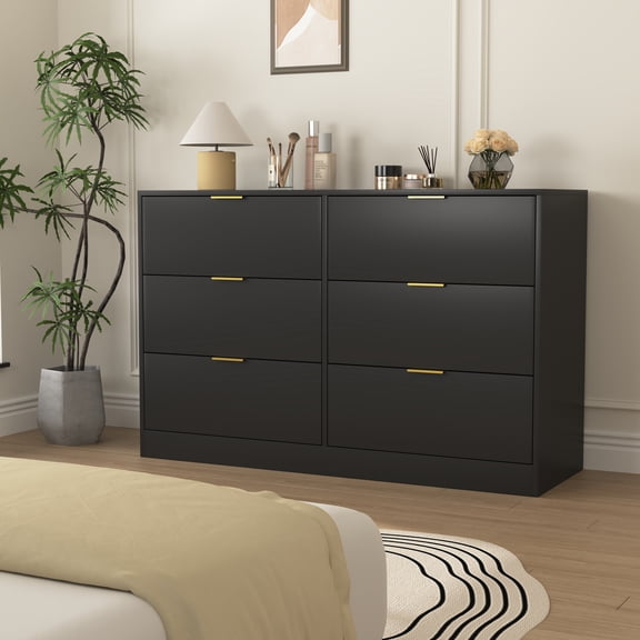 Oufan Modern Dresser for Bedroom, Dresser w/ 6 Drawers, Chest of Drawers, Clothes Organizer, Large Storage Cabinet for Living Room, Bedroom, Hallway