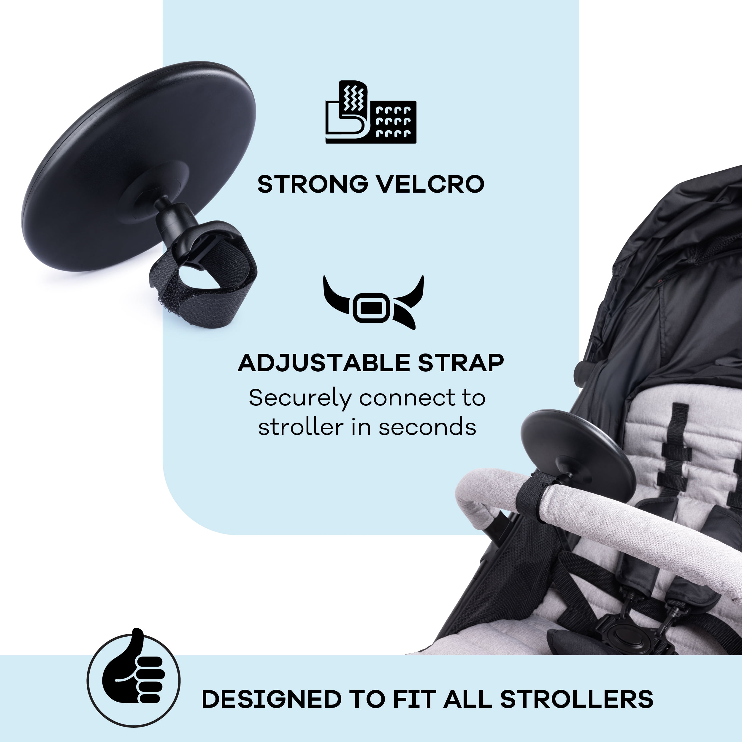 Hoovy Stroller Mirror for Infants and Toddlers, Black, Universal Fit