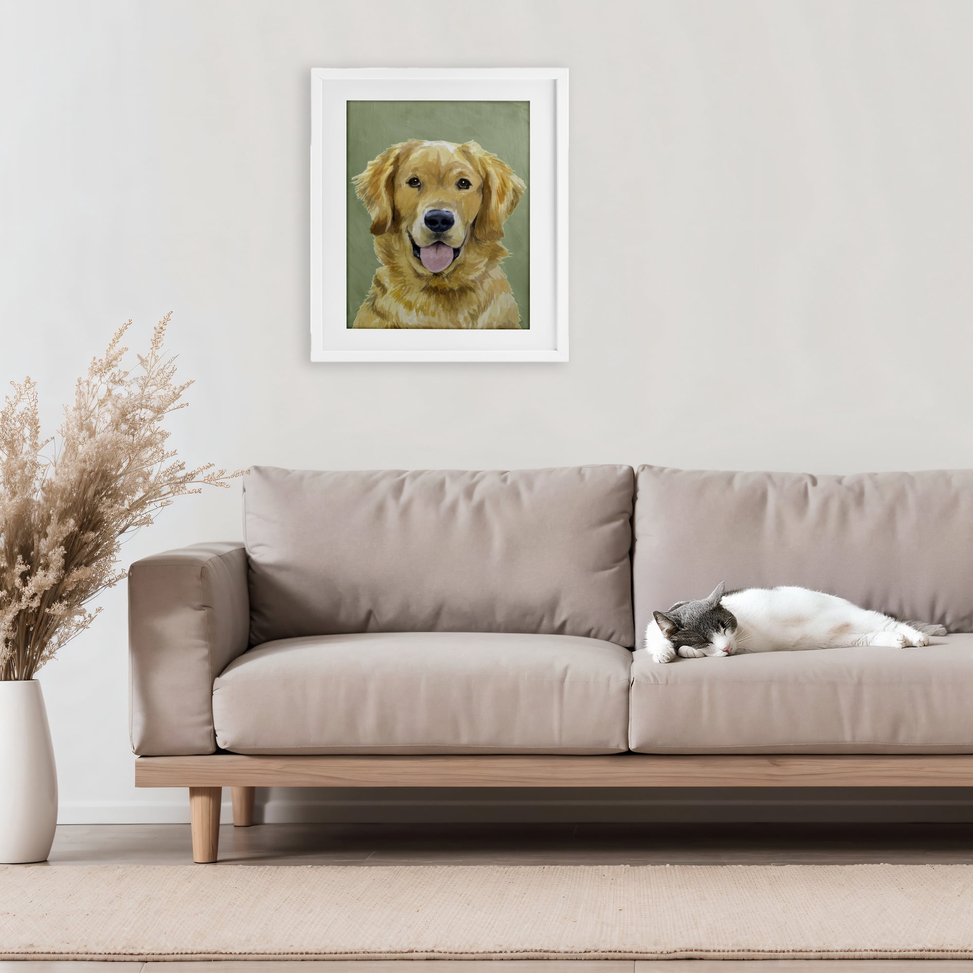 Stupell Industries Smiling Golden Retriever Portrait White Framed Print Under Glass, design by Lil' Rue