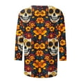 thumbnail image 4 of Womens Tops Plus Size Day Of The Dead Printed 3/4 Sleeve Round Neck T-shirt Loose Top Multicolor1 L, 4 of 5