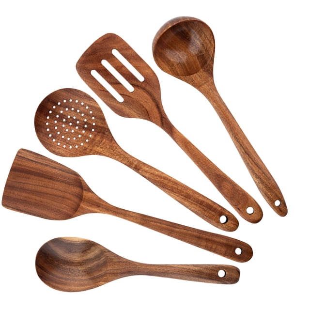 Kitchen aid Natural Teak Kitchen Utensil Set - Comfort Grip Cooking Spoon, Wooden Spoon For Cooking - Wooden Utensil Set For Cooking, Teak Non-Stick Kitchen Cookware