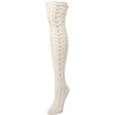 MeMoi Marzipan Chevron Knit Boot Sock - Pretty Over the Knee Socks by MeMoi One Size 9-11 / Ivory MF7