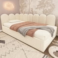 thumbnail image 2 of MODERNLUXE Twin Size Velvet Upholstered Daybed with Trundle,L-Shaped Corner Bed Single Sofa Bed with Pull Out Bed and Metal Slat Support,Beige, 2 of 10