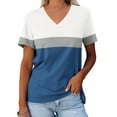 thumbnail image 2 of ZyeKqe Women 's T Shirts Short Sleeve Shirts Casual V Neck Summer Tops Color Block Loose Tees, 2 of 4