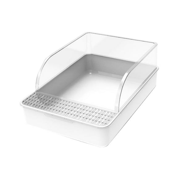Extra Large Semi Enclosed Plastic Cat Litter Box High Sides Spill Proof Easy Clean Scoop Included Odor Control Pet Toilet Tray for Cats Kittens Multi Cat Home