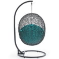 thumbnail image 2 of Pemberly Row Steel Rattan Outdoor Patio Swing Chair with Stand in Gray/Turquoise, 2 of 5