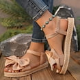 thumbnail image 5 of Xijirk Women Fashion Flat Bottom One Word Beach Sandals Summer New Bow Flat Bottom Set Foot Ring Strap Women Sandals for Casual Wear,Beige,9.5, 5 of 9