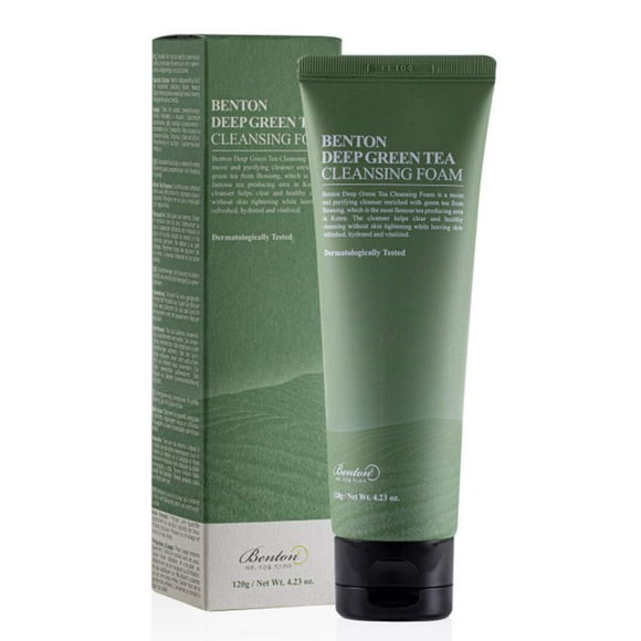 BENTON Deep green Tea cleansing Foam 120g (423 oz) - Pore Tightening & Purifying Facial Foam cleanser for Oily and Sensitive Skin, Smooth Finish without Irritation