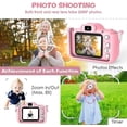 thumbnail image 3 of Cámara digital para niños, foto de 20 MP y vídeo HD de 1080p, lente dual, cámara para selfies, zoom 8x, apagado automático, tarjeta TF de 32 GB incluida, color rosa, 3 of 5