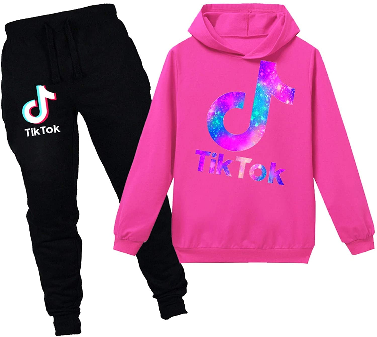 Boys Girls TIK-Tok Pullover Hoodie and Sweatpants Set for Kids 2 Piece Outfit Fashion Jogging Suits
