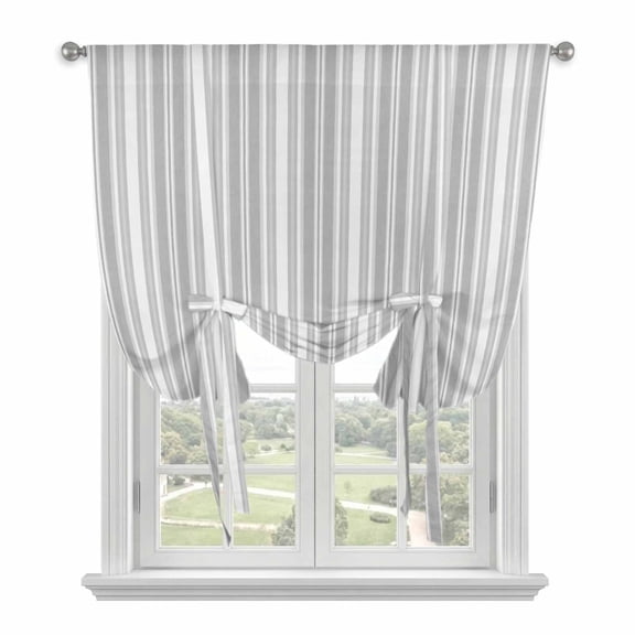 Gray Stripes Balloon Curtains for Bedroom/Front Door/Bathroom, Vintage Minimalist Lines Texture Tie Up Curtains 63 Inch Length Light Filtering Kitchen Curtains Shades for Windows 46"x63"