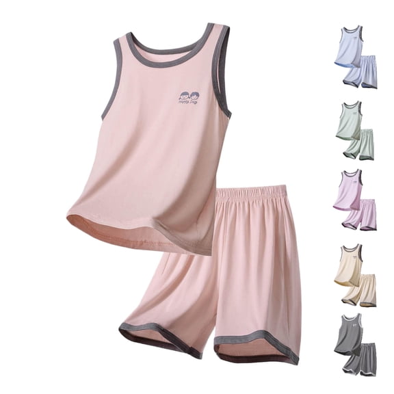 Afuyipoi Boys Girls 2-Piece Breathable Summer Outfit (1-15 Years) Soft Sleeveless Tank Top and Elastic Waist Shorts Set For Toddler and Kids Pink 2T