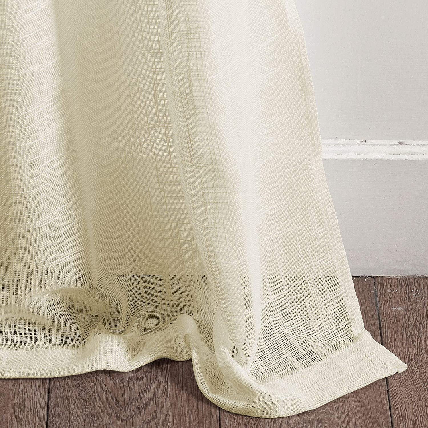 2 Piece Linen Textured Semi-Sheer Grommet Top Curtain Panel Drape Set (84" Long, Ivory)