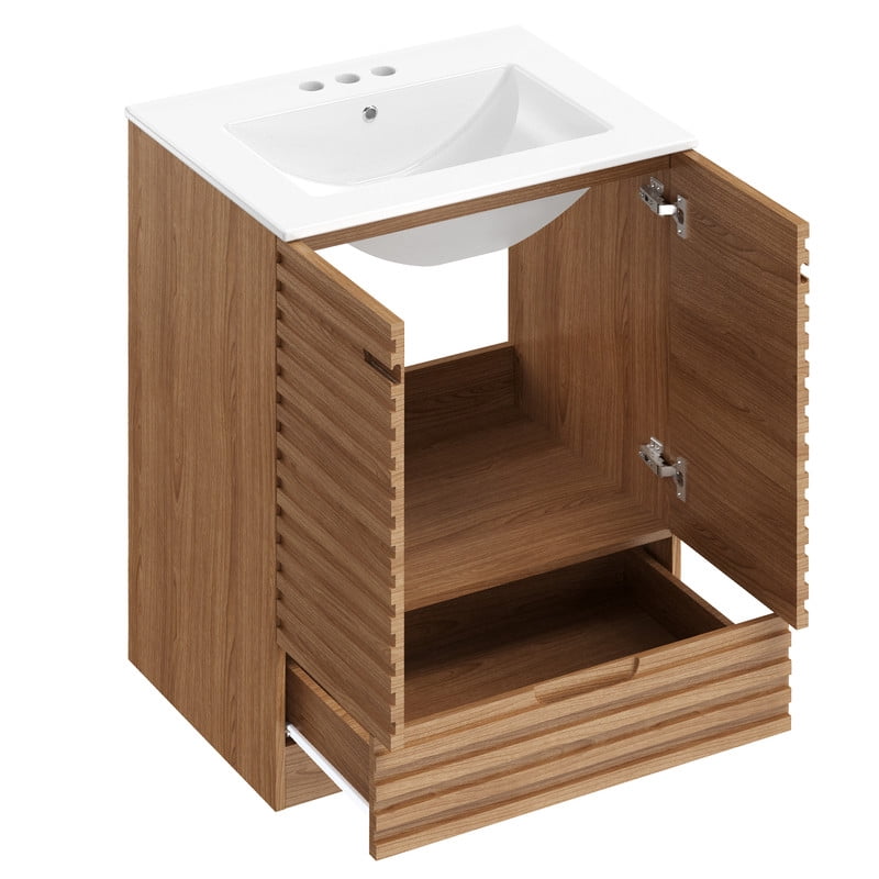Gianna 24" Modern Bathroom Vanity with Ceramic Basin, Undermount Vanity Sink Cabinet with 2 Doors and 1 Drawer, Free Standing Bathroom Storage Cabinet with Sink Combo Set, Rustic