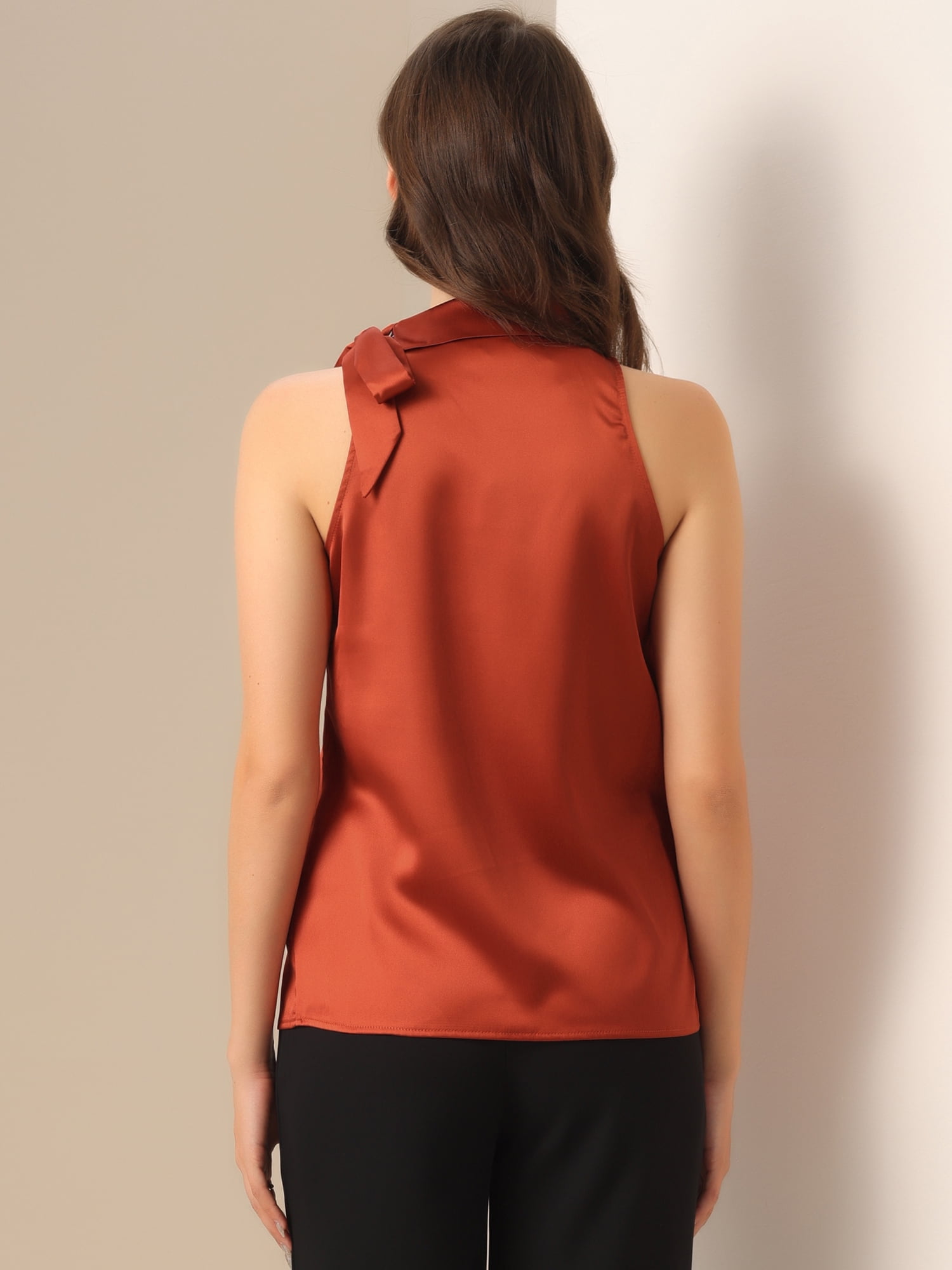 DARING DIVA Bow Tie Neck Solid Work Blouse Top M Red