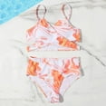 thumbnail image 2 of Vedolay Girl Swimsuit Girl's 2 Piece Tropical Print Cut Out Bikini Swimsuit Asymmetrical Bathing Suit,Orange 10 Years, 2 of 5