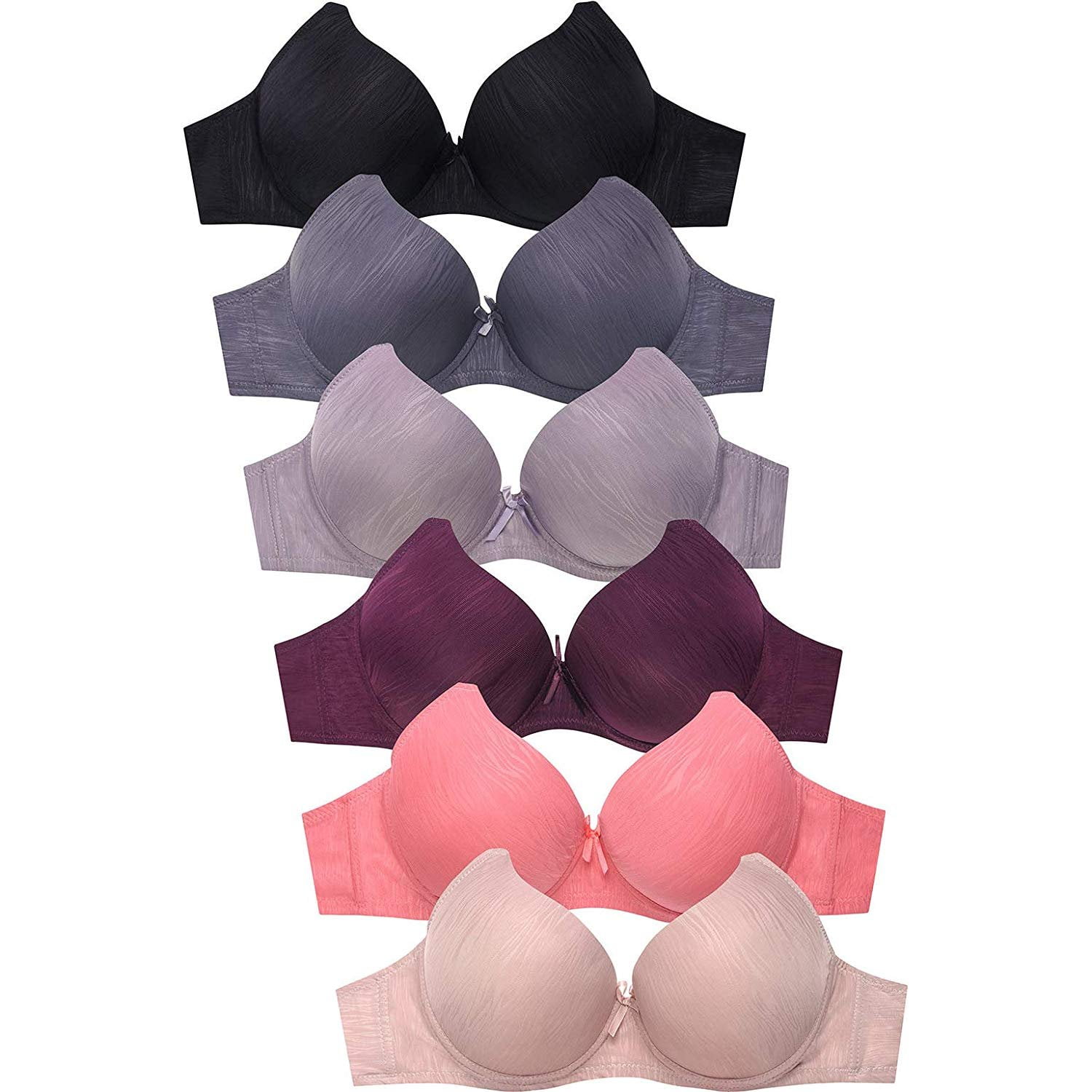 Women's Basic Plain Bras Packs of 6 - Various Styles Jacquard1, 34D ...