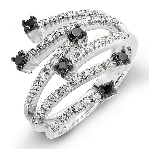 Dazzlingrock Collection 0.48 Carat (ctw) 14k Round Black & White Diamond Ladies Cocktail Right Hand Ring 1/2 CT, White Gold, Size 8.5