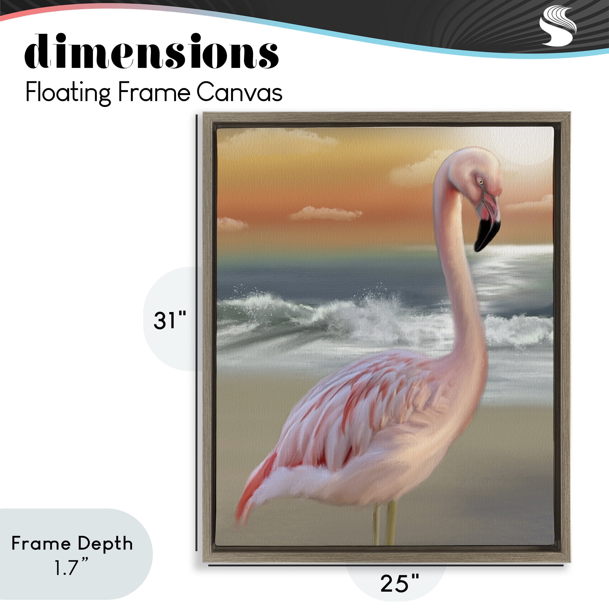 Stupell Industries Coastal Beach Flamingo Brown Framed Floater Canvas Wall Art, design by Matthew Piotrowicz