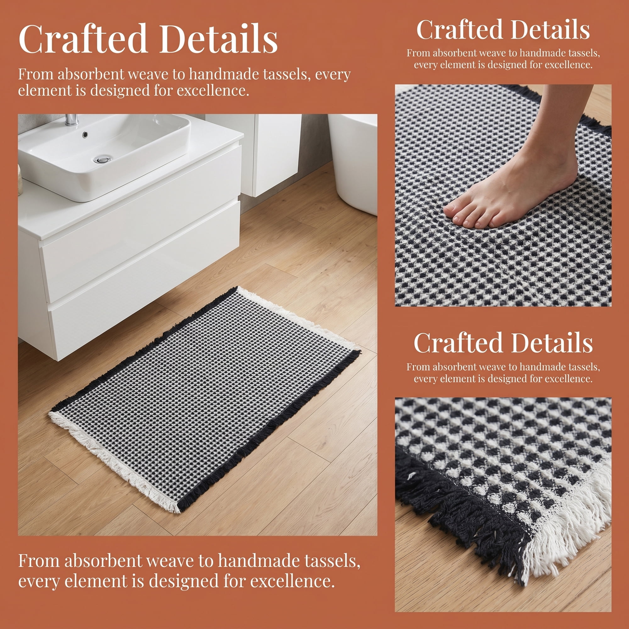 Unique Bargains Waffle Non Slip Quick Dry Machine Washable Bath Mat Black 24" x 17"